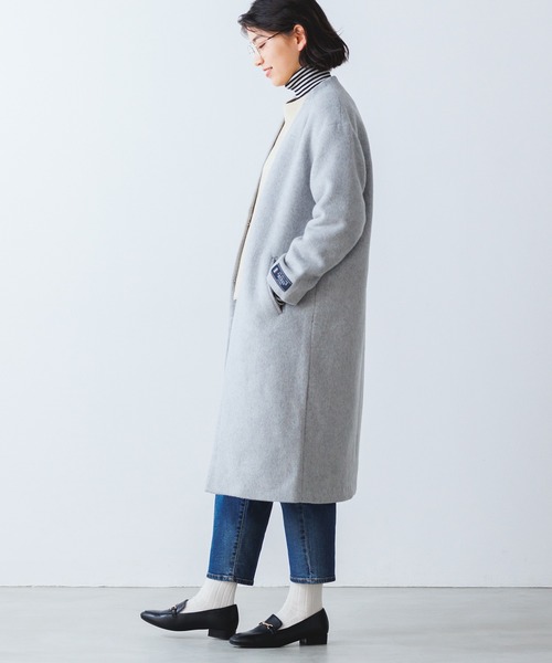 OMNES Supremo（オムネス　スプレモ）の「JET PREMIA ノーカラーコート（ノーカラージャケット・レディース・ホワイト/ライトグレー/ネイビー/オレンジ/ダークブルー/キャメル・FREE）」の3枚目の写真