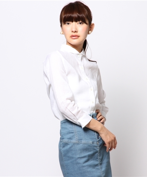 ELFORBR(エルフォーブル)の「リネンワッシャーちびシャツ(シャツ/ブラウス・レディース・ホワイト/サックスブルー/サーモンピンク・38)」の2枚目の写真