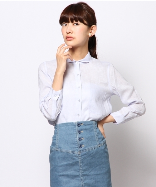 ELFORBR(エルフォーブル)の「リネンワッシャーちびシャツ(シャツ/ブラウス・レディース・ホワイト/サックスブルー/サーモンピンク・38)」の3枚目の写真