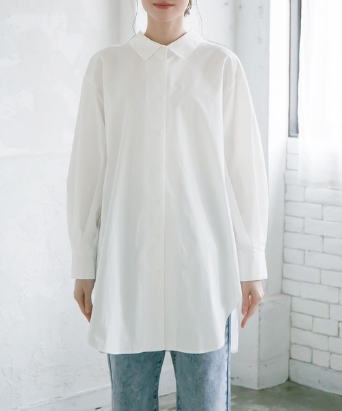 rectangle(レクタングル)の「両開きコットンロングシャツ(シャツ/ブラウス・レディース・ベージュ/オフホワイト/ライトカーキ・FREE)」の4枚目の写真