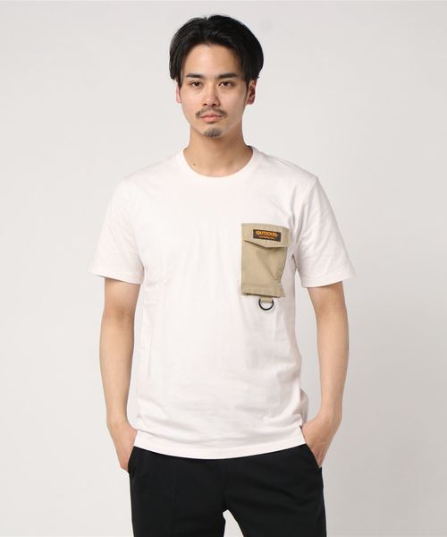 OUTDOOR PRODUCTS APPAREL(アウトドアプロダクツアパレル)の「ロゴテープ シリコンロゴ プリントTシャツ ポケット付き(Tシャツ/カットソー・メンズ・ベージュ/チャコールグレー/アイボリー/ブラウン・SMALL/MEDIUM/LARGE/X-LARGE)」の4枚目の写真