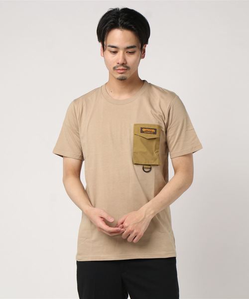 OUTDOOR PRODUCTS APPAREL(アウトドアプロダクツアパレル)の「ロゴテープ シリコンロゴ プリントTシャツ ポケット付き(Tシャツ/カットソー・メンズ・ベージュ/チャコールグレー/アイボリー/ブラウン・SMALL/MEDIUM/LARGE/X-LARGE)」の1枚目の写真