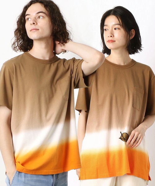 Purple&Yellow(パープルアンドイエロー)の「胸ポケット 段染め クルーネックTシャツ(Tシャツ/カットソー・メンズ・ベージュ/ネイビー/ブラウン・SMALL/MEDIUM/LARGE/X-LARGE/X-SMALL)」の2枚目の写真