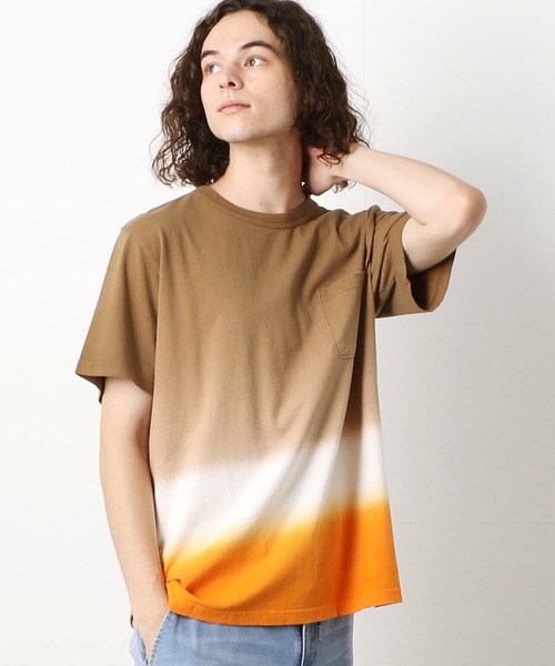 Purple&Yellow(パープルアンドイエロー)の「胸ポケット 段染め クルーネックTシャツ(Tシャツ/カットソー・メンズ・ベージュ/ネイビー/ブラウン・SMALL/MEDIUM/LARGE/X-LARGE/X-SMALL)」の4枚目の写真