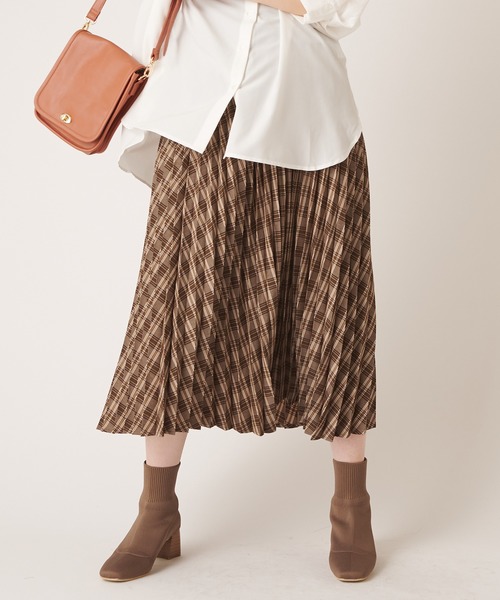 natural couture(ナチュラルクチュール)の「チェック柄プリーツスカート(スカート・レディース・ブラック/ブラウン/グリーン・FREE)」の3枚目の写真