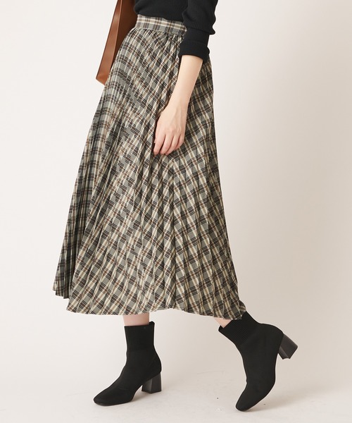 natural couture(ナチュラルクチュール)の「チェック柄プリーツスカート(スカート・レディース・ブラック/ブラウン/グリーン・FREE)」の2枚目の写真