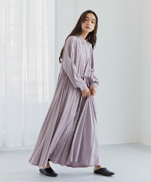 セール】ストライプボリュームシャツワンピース（シャツワンピース