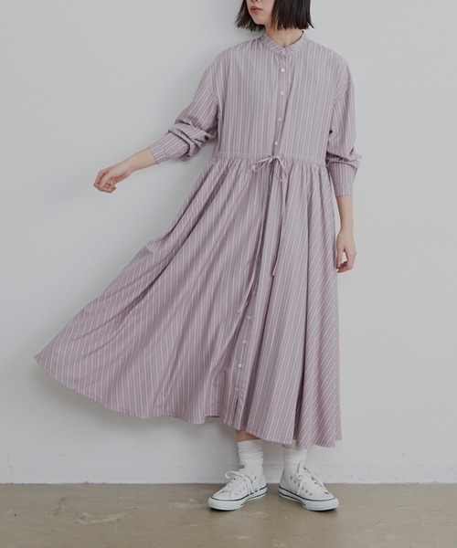 セール】ストライプボリュームシャツワンピース（シャツワンピース