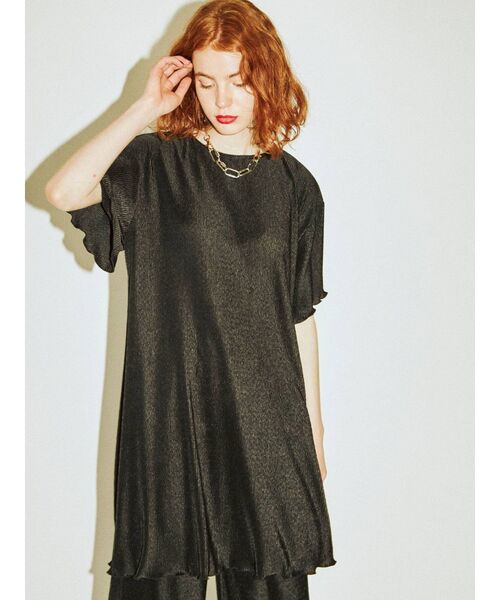 jouetie(ジュエティ)の「プリーツセットアップ(トップス&パンツSET)(Tシャツ/カットソー・レディース・オレンジ/ピンク/ブラック/ブルー/ライトグリーン・MEDIUM)」の1枚目の写真