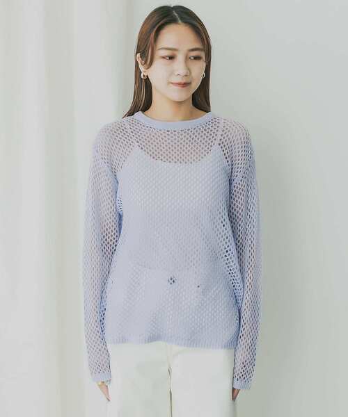 KBF+（ケービーエフプラス）の「KBF+　メッシュニットプルオーバー（ニット/セーター・レディース・ライトブルー/ブラック/アイボリー・ONE）」の4枚目の写真