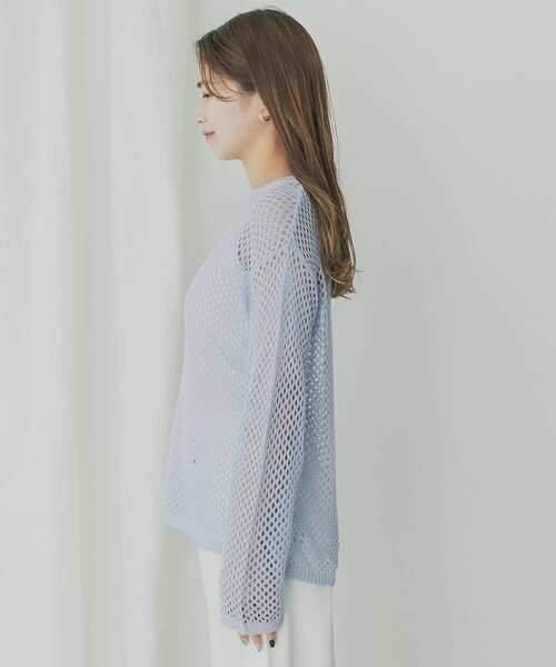 KBF+（ケービーエフプラス）の「KBF+　メッシュニットプルオーバー（ニット/セーター・レディース・ライトブルー/ブラック/アイボリー・ONE）」の13枚目の写真