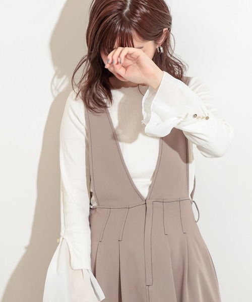 natural couture（ナチュラルクチュール）の「袖口シフォンひらりテレコメローT（Tシャツ/カットソー・レディース・ブラック/サックスブルー/アイボリー/ミント/ピンクベージュ・FREE）」の3枚目の写真