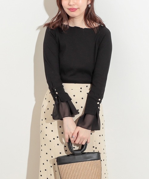 natural couture（ナチュラルクチュール）の「袖口シフォンひらりテレコメローT（Tシャツ/カットソー・レディース・ブラック/サックスブルー/アイボリー/ミント/ピンクベージュ・FREE）」の4枚目の写真