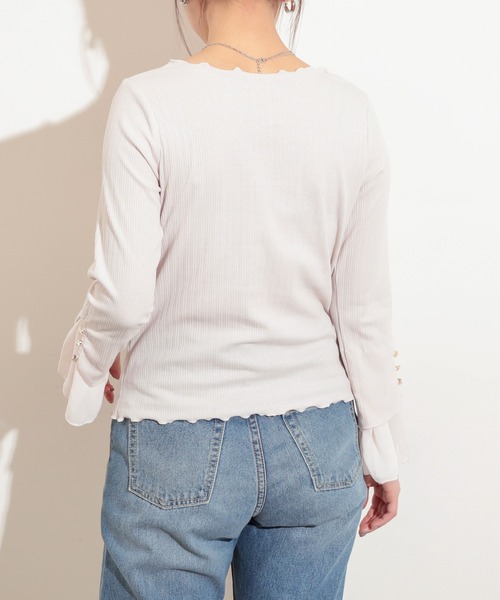 natural couture（ナチュラルクチュール）の「袖口シフォンひらりテレコメローT（Tシャツ/カットソー・レディース・ブラック/サックスブルー/アイボリー/ミント/ピンクベージュ・FREE）」の15枚目の写真