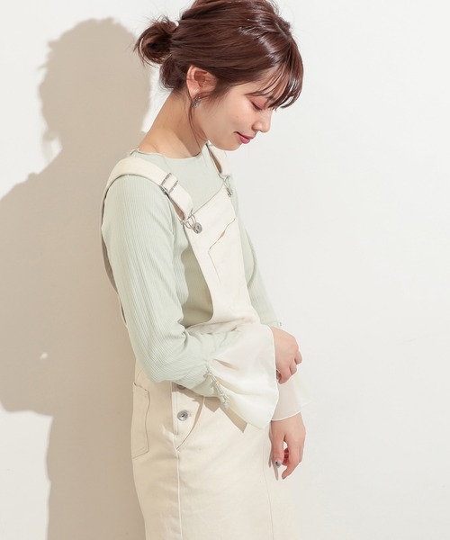 natural couture（ナチュラルクチュール）の「袖口シフォンひらりテレコメローT（Tシャツ/カットソー・レディース・ブラック/サックスブルー/アイボリー/ミント/ピンクベージュ・FREE）」の7枚目の写真