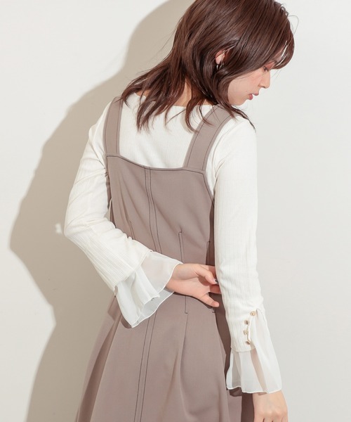 natural couture（ナチュラルクチュール）の「袖口シフォンひらりテレコメローT（Tシャツ/カットソー・レディース・ブラック/サックスブルー/アイボリー/ミント/ピンクベージュ・FREE）」の6枚目の写真