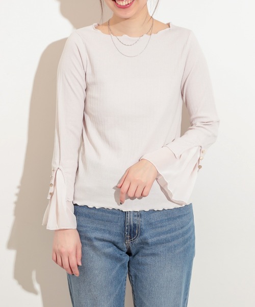 natural couture（ナチュラルクチュール）の「袖口シフォンひらりテレコメローT（Tシャツ/カットソー・レディース・ブラック/サックスブルー/アイボリー/ミント/ピンクベージュ・FREE）」の21枚目の写真