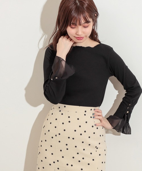 natural couture（ナチュラルクチュール）の「袖口シフォンひらりテレコメローT（Tシャツ/カットソー・レディース・ブラック/サックスブルー/アイボリー/ミント/ピンクベージュ・FREE）」の22枚目の写真