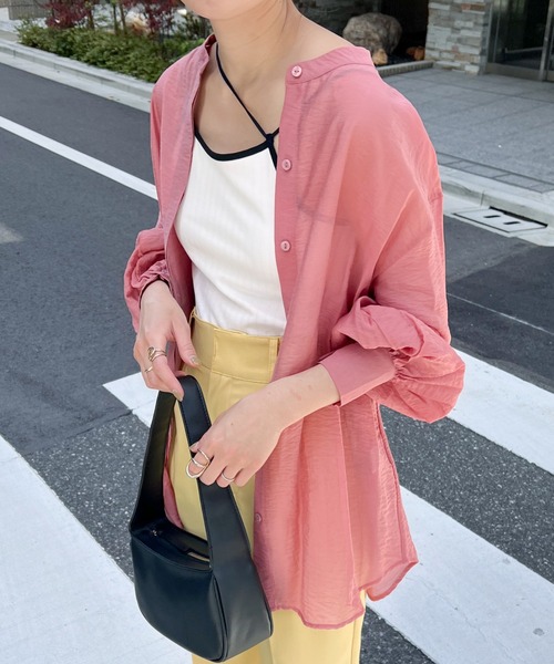 feepur（フェピュール）の「バンドカラーボリュームスリーブシアーシャツ（シャツ/ブラウス・レディース・グレー/ブルー/グリーン/アイボリー/ピンクベージュ・MEDIUM）」の5枚目の写真