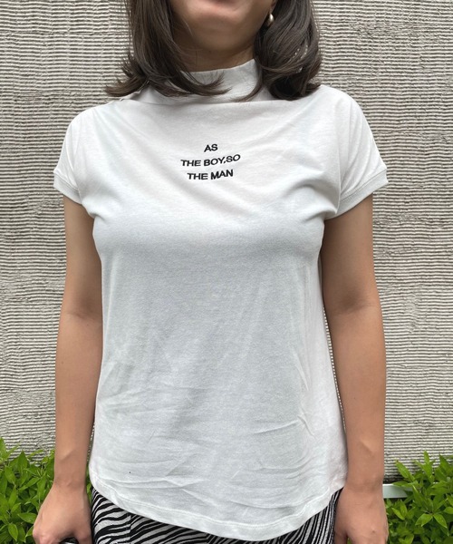 JUGLANS(ユグランス)の「☆ モックネック 刺繍Tシャツ(Tシャツ/カットソー・レディース・ブラック/ブラウン/ネイビー/ホワイト/グレー・M/L)」の1枚目の写真