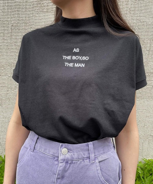 JUGLANS(ユグランス)の「☆ モックネック 刺繍Tシャツ(Tシャツ/カットソー・レディース・ブラック/ブラウン/ネイビー/ホワイト/グレー・M/L)」の2枚目の写真