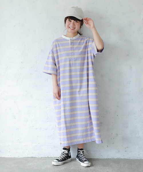 studio CLIP(スタディオクリップ)の「【低身長向けアイテム/WEB限定】ボーダーラガーワンピース(ワンピース・レディース・ブルー/ラベンダー・FREE)」の1枚目の写真