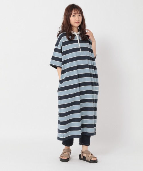 studio CLIP(スタディオクリップ)の「【低身長向けアイテム/WEB限定】ボーダーラガーワンピース(ワンピース・レディース・ブルー/ラベンダー・FREE)」の2枚目の写真