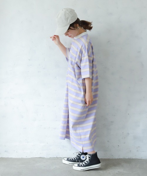 studio CLIP(スタディオクリップ)の「【低身長向けアイテム/WEB限定】ボーダーラガーワンピース(ワンピース・レディース・ブルー/ラベンダー・FREE)」の3枚目の写真