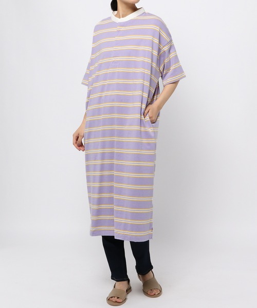 studio CLIP(スタディオクリップ)の「【低身長向けアイテム/WEB限定】ボーダーラガーワンピース(ワンピース・レディース・ブルー/ラベンダー・FREE)」の5枚目の写真