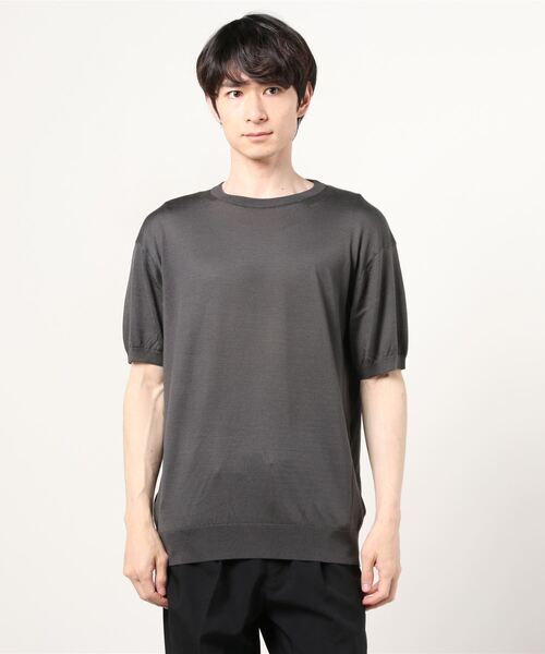 ESTNATION（エストネーション）の「ESTNATION / ウォッシャブルシルク半袖ニットTシャツ（ニット/セーター・メンズ・ブラック/チャコールグレー/ブルー・SMALL/LARGE/MEDIUM）」の6枚目の写真