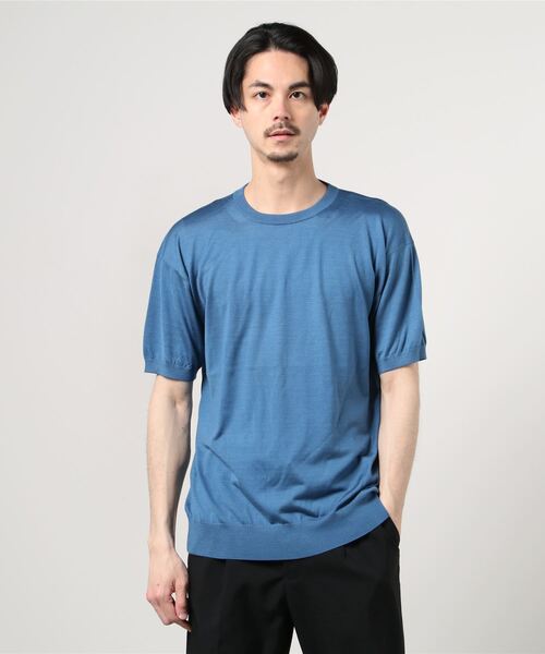 ESTNATION（エストネーション）の「ESTNATION / ウォッシャブルシルク半袖ニットTシャツ（ニット/セーター・メンズ・ブラック/チャコールグレー/ブルー・SMALL/LARGE/MEDIUM）」の7枚目の写真