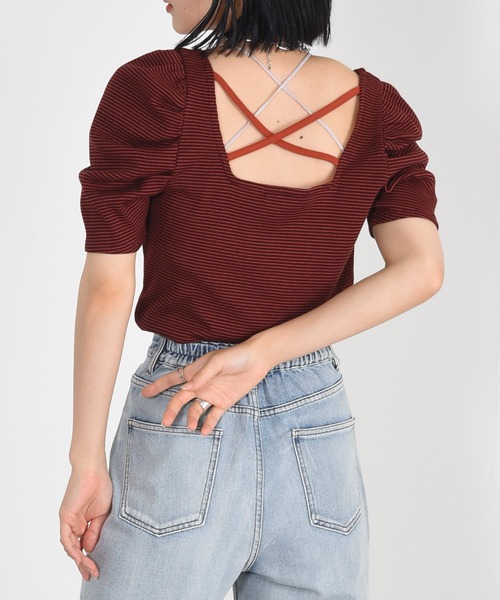 w closet（ダブルクローゼット）の「細ボーダーボリューム袖テレコプルオーバー（Tシャツ/カットソー・レディース・ホワイト×ブラック/ピンク系その他/サックスブルー/ライトパープル/ブラウン・FREE）」の3枚目の写真