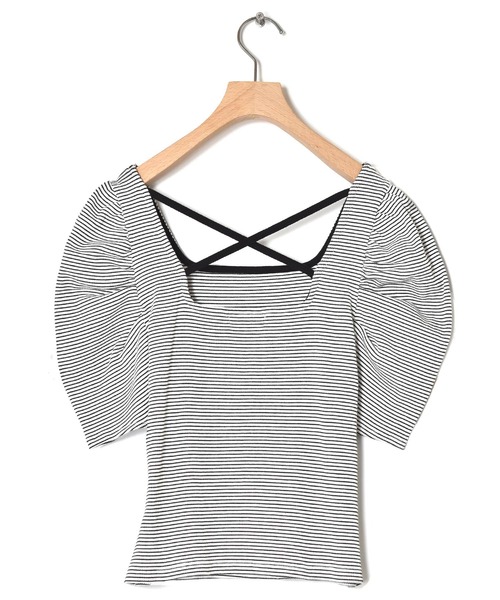 w closet（ダブルクローゼット）の「細ボーダーボリューム袖テレコプルオーバー（Tシャツ/カットソー・レディース・ホワイト×ブラック/ピンク系その他/サックスブルー/ライトパープル/ブラウン・FREE）」の6枚目の写真