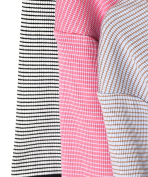 w closet（ダブルクローゼット）の「細ボーダーボリューム袖テレコプルオーバー（Tシャツ/カットソー・レディース・ホワイト×ブラック/ピンク系その他/サックスブルー/ライトパープル/ブラウン・FREE）」の7枚目の写真
