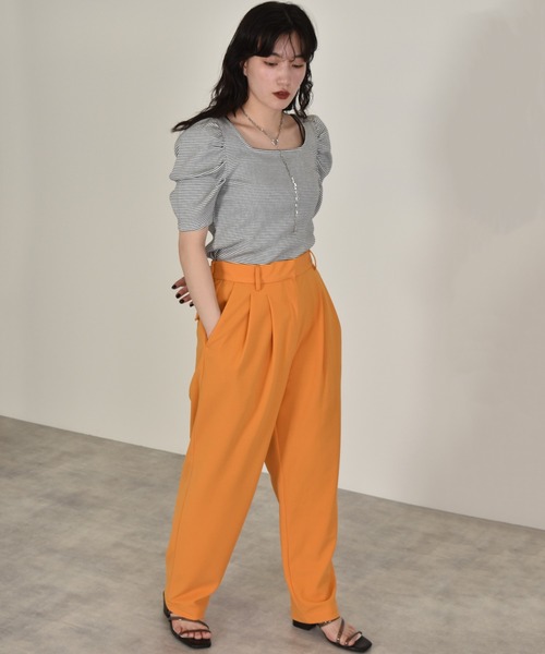 w closet（ダブルクローゼット）の「細ボーダーボリューム袖テレコプルオーバー（Tシャツ/カットソー・レディース・ホワイト×ブラック/ピンク系その他/サックスブルー/ライトパープル/ブラウン・FREE）」の8枚目の写真