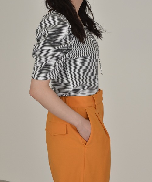 w closet（ダブルクローゼット）の「細ボーダーボリューム袖テレコプルオーバー（Tシャツ/カットソー・レディース・ホワイト×ブラック/ピンク系その他/サックスブルー/ライトパープル/ブラウン・FREE）」の9枚目の写真