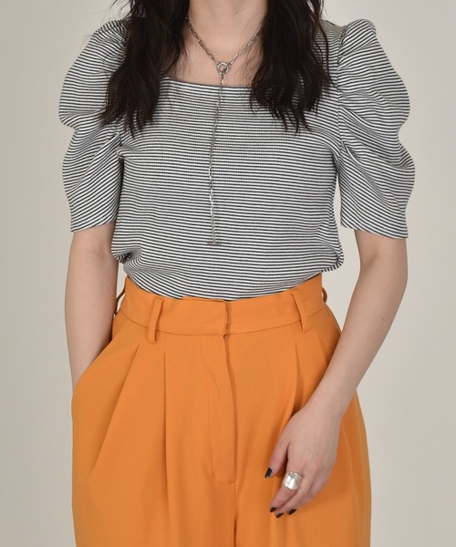 w closet（ダブルクローゼット）の「細ボーダーボリューム袖テレコプルオーバー（Tシャツ/カットソー・レディース・ホワイト×ブラック/ピンク系その他/サックスブルー/ライトパープル/ブラウン・FREE）」の10枚目の写真