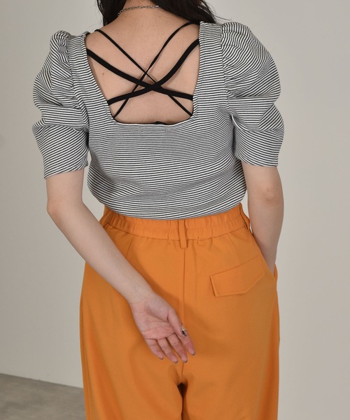 w closet（ダブルクローゼット）の「細ボーダーボリューム袖テレコプルオーバー（Tシャツ/カットソー・レディース・ホワイト×ブラック/ピンク系その他/サックスブルー/ライトパープル/ブラウン・FREE）」の16枚目の写真