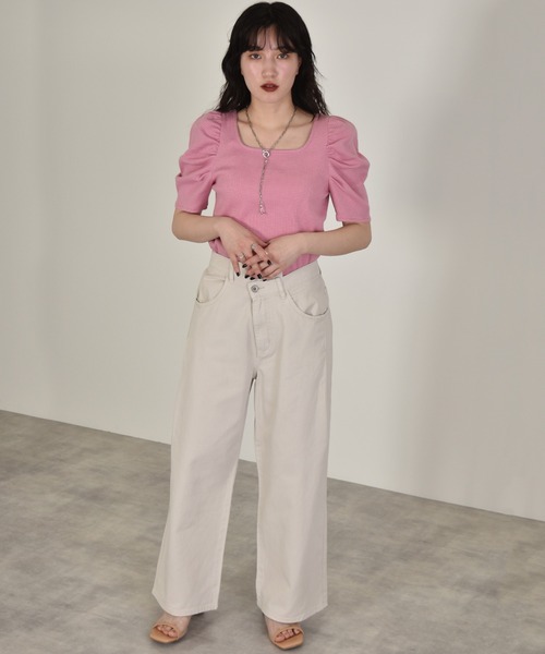 w closet（ダブルクローゼット）の「細ボーダーボリューム袖テレコプルオーバー（Tシャツ/カットソー・レディース・ホワイト×ブラック/ピンク系その他/サックスブルー/ライトパープル/ブラウン・FREE）」の18枚目の写真