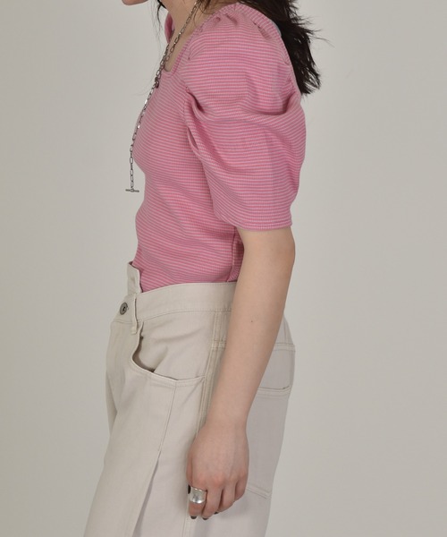 w closet（ダブルクローゼット）の「細ボーダーボリューム袖テレコプルオーバー（Tシャツ/カットソー・レディース・ホワイト×ブラック/ピンク系その他/サックスブルー/ライトパープル/ブラウン・FREE）」の19枚目の写真