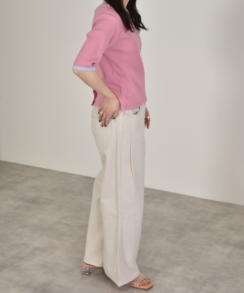 w closet（ダブルクローゼット）の「細ボーダーボリューム袖テレコプルオーバー（Tシャツ/カットソー・レディース・ホワイト×ブラック/ピンク系その他/サックスブルー/ライトパープル/ブラウン・FREE）」の21枚目の写真