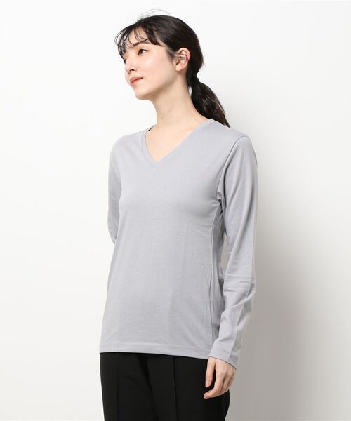 B.I.D.(ビーアイディー)の「【Bl】天竺Vネック長袖Tシャツ(Tシャツ/カットソー・レディース・ホワイト/ネイビー/グレー/ブラック・LARGE/X-LARGE/MEDIUM)」の3枚目の写真