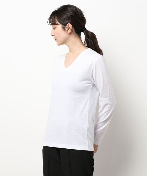 B.I.D.(ビーアイディー)の「【Bl】天竺Vネック長袖Tシャツ(Tシャツ/カットソー・レディース・ホワイト/ネイビー/グレー/ブラック・LARGE/X-LARGE/MEDIUM)」の2枚目の写真