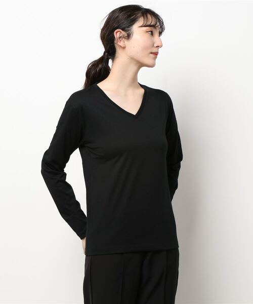 B.I.D.(ビーアイディー)の「【Bl】天竺Vネック長袖Tシャツ(Tシャツ/カットソー・レディース・ホワイト/ネイビー/グレー/ブラック・LARGE/X-LARGE/MEDIUM)」の1枚目の写真