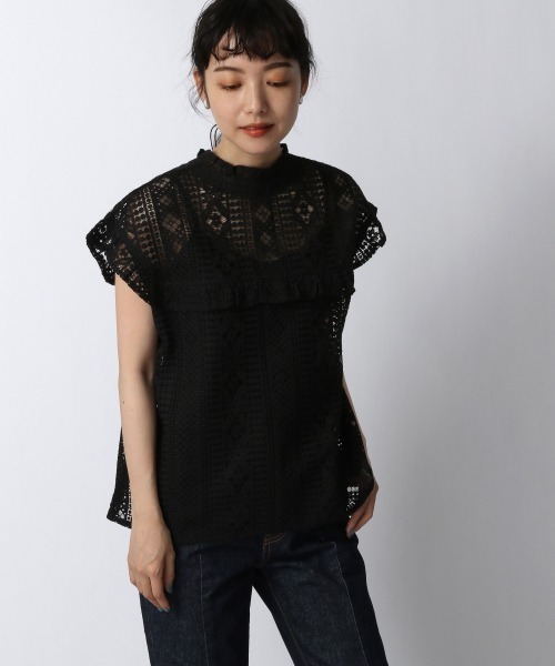 LOWRYS FARM（ローリーズファーム）の「レースフリルプルオーバーＦＳ　949883（Tシャツ/カットソー・レディース・ブラック/オフホワイト・FREE）」の2枚目の写真