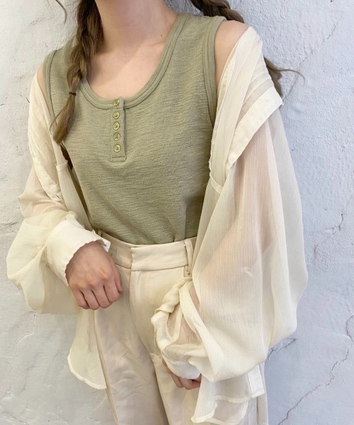 nemne store（ネンネストア）の「ひつじに包まるヘンリータンクトップ（タンクトップ・レディース・オフホワイト/カーキ/オレンジ・フリー）」の3枚目の写真