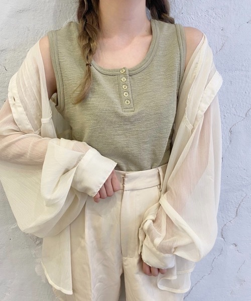 nemne store（ネンネストア）の「ひつじに包まるヘンリータンクトップ（タンクトップ・レディース・オフホワイト/カーキ/オレンジ・フリー）」の7枚目の写真