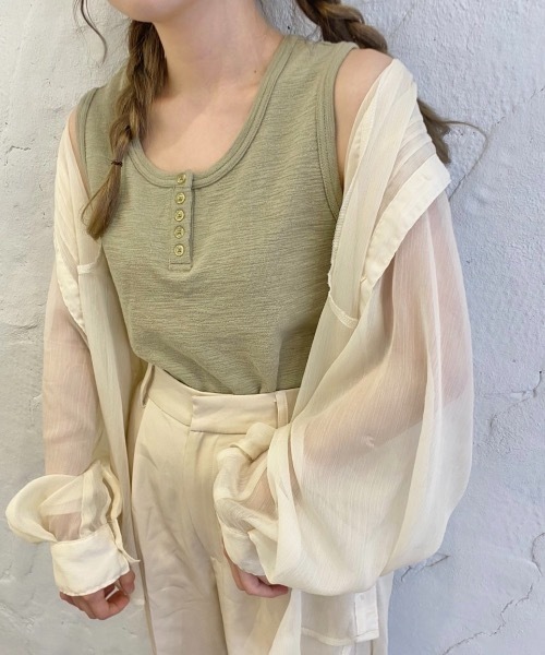 nemne store（ネンネストア）の「ひつじに包まるヘンリータンクトップ（タンクトップ・レディース・オフホワイト/カーキ/オレンジ・フリー）」の8枚目の写真