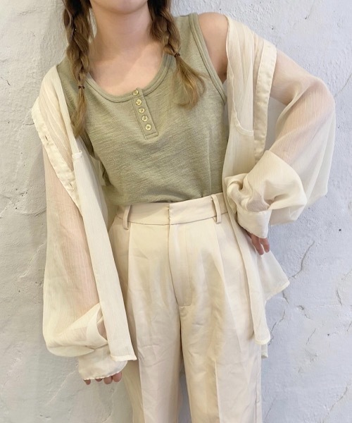 nemne store（ネンネストア）の「ひつじに包まるヘンリータンクトップ（タンクトップ・レディース・オフホワイト/カーキ/オレンジ・フリー）」の9枚目の写真