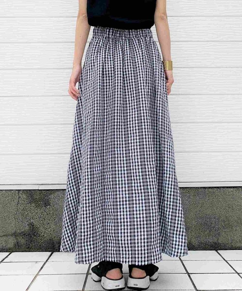 Q（キュー）の「ギンガムチェックスカート（スカート・レディース・ブラック・MEDIUM）」の4枚目の写真
